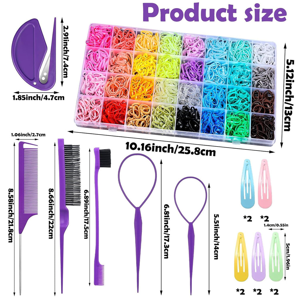 32 Colors Small Hair Rubber Bands With 16 Hair Styling Tools, 2000 Pcs Elastic Girl Baby Hair Ties Mini Hair Bands With Hair Elastic Cutter Hair Accessories Xmas Stuff For Girls Baby Toddlers Kids