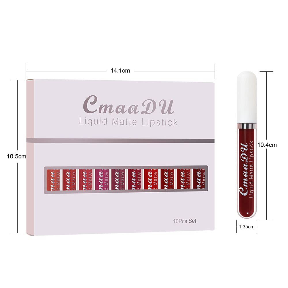 CmaaDu 10 PCs Matte Long Lasting Waterproof Lip Gloss