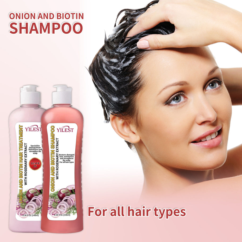 Yilest Onion Biotin Rosemary Shampoo Suit Nourish Hair Root Scalp Gloss Hair Care Cleaning