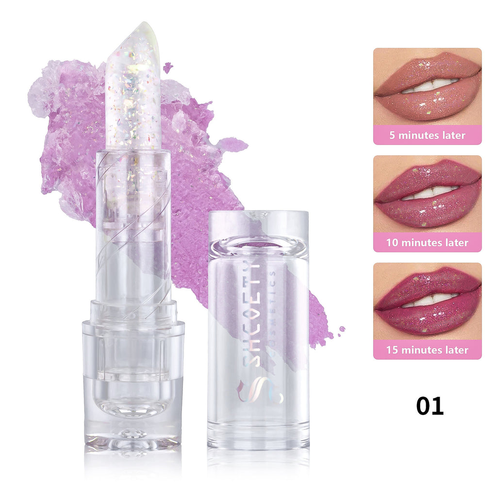 Shcoety 3-color Temperature-changing Lipstick Sequins Anti-chapping Long-lasting Moisturizing