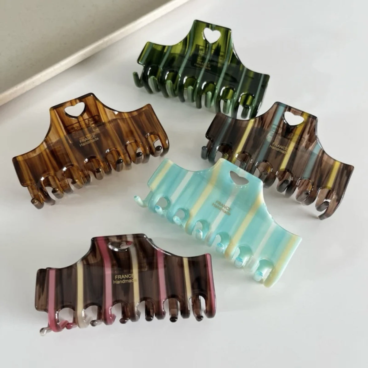 Stripe Contrast Color Acetate Grip Hollowed Heart Shape Square
