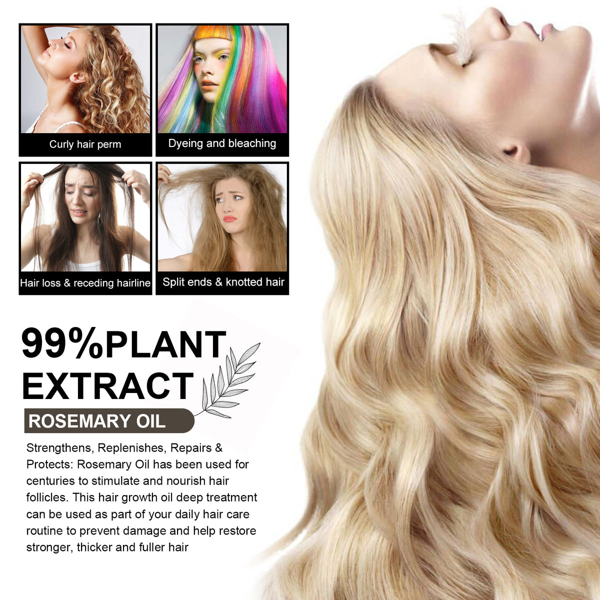 Rosemary Oil Dense Hair Soft Care Hair Nourishing Damaged Hair Tail Dry Hair Manic Rosemary Dense