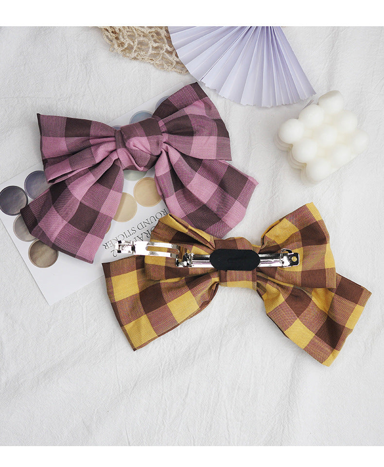 Cute Girl Plaid Fabric Bow Hair Clip