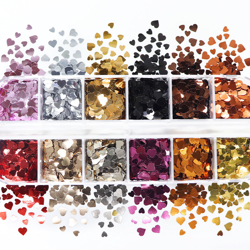 12-grid Long Boxed Mixed Nail Ornament Butterfly Plum Sequins