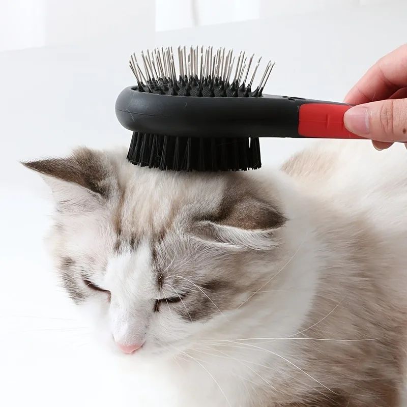 Dog Brush Cat Pet Grooming Comb 2 In 1 Double Sided Pin Cleans For Pets Shedding And Dirt Grooming Tool