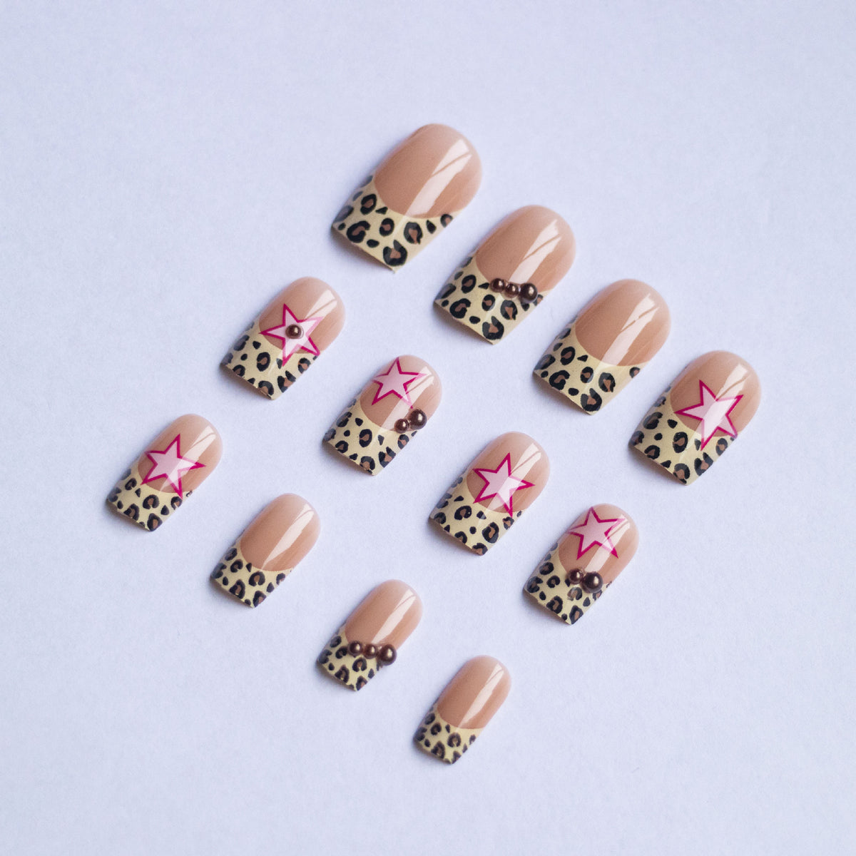 Wear Armor French Leopard Print Five-pointed Star With Pearl Diamond Wear Manicure