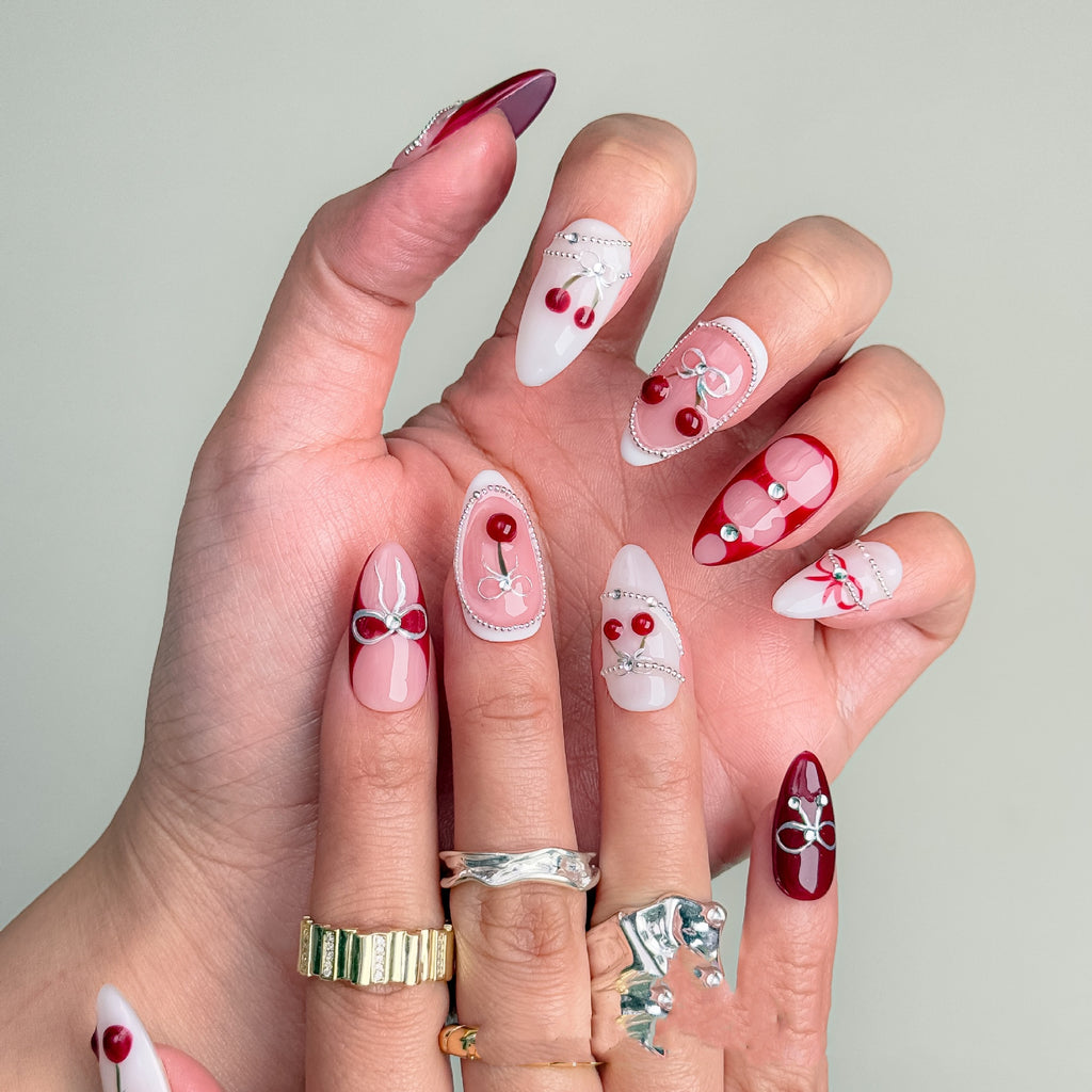 Autumn New Carved Hand ted Almond Nail Hand-worn Nail