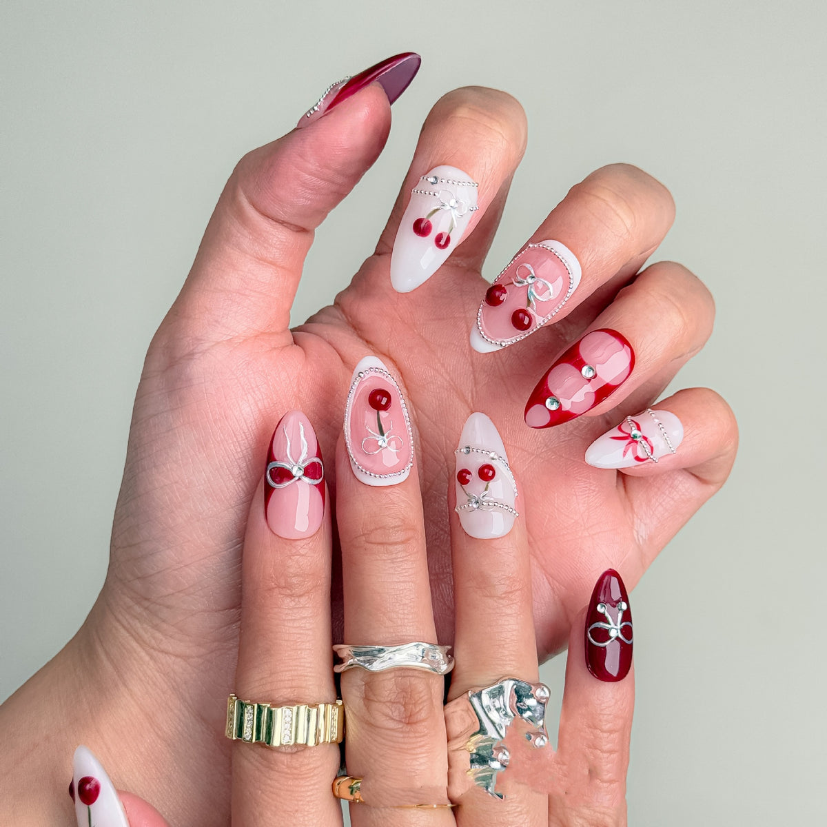 Autumn New Carved Hand ted Almond Nail Hand-worn Nail