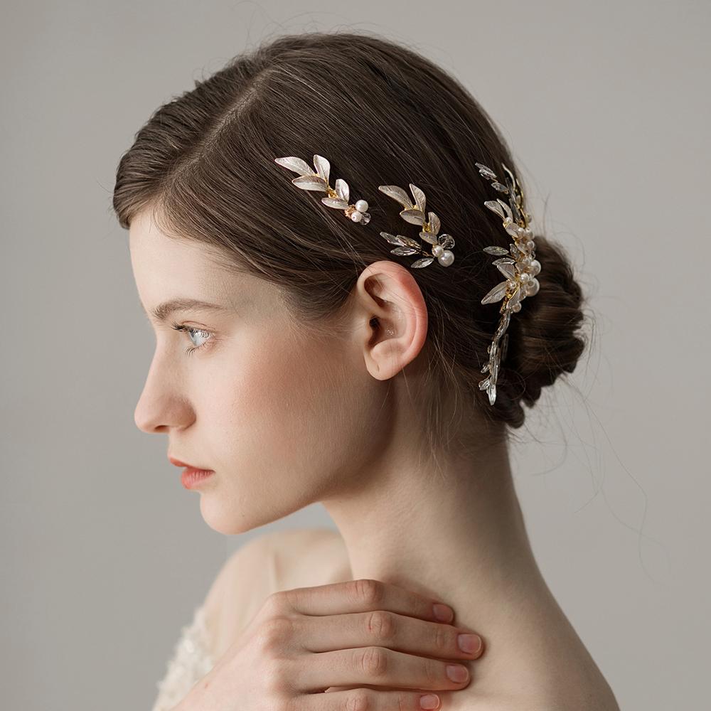 White t Leaf Bridal Hair Comb And Fork Set