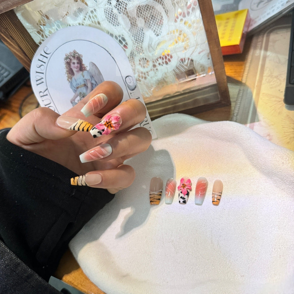 Zebra Pattern Lily Hand Carving Nail Art