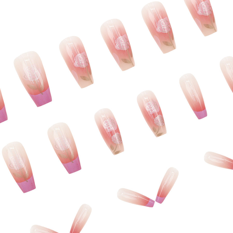 High-grade Nude Pure Desire Girl Heart Violet Red Wear Nail 24 Pieces