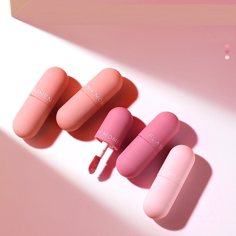 Flash Moment Mini Capsule Lip Lacquer Mirror Matte Velvet Three Series Lip Lacquer Suit Color Rendering Moisturizing No Stain On Cup
