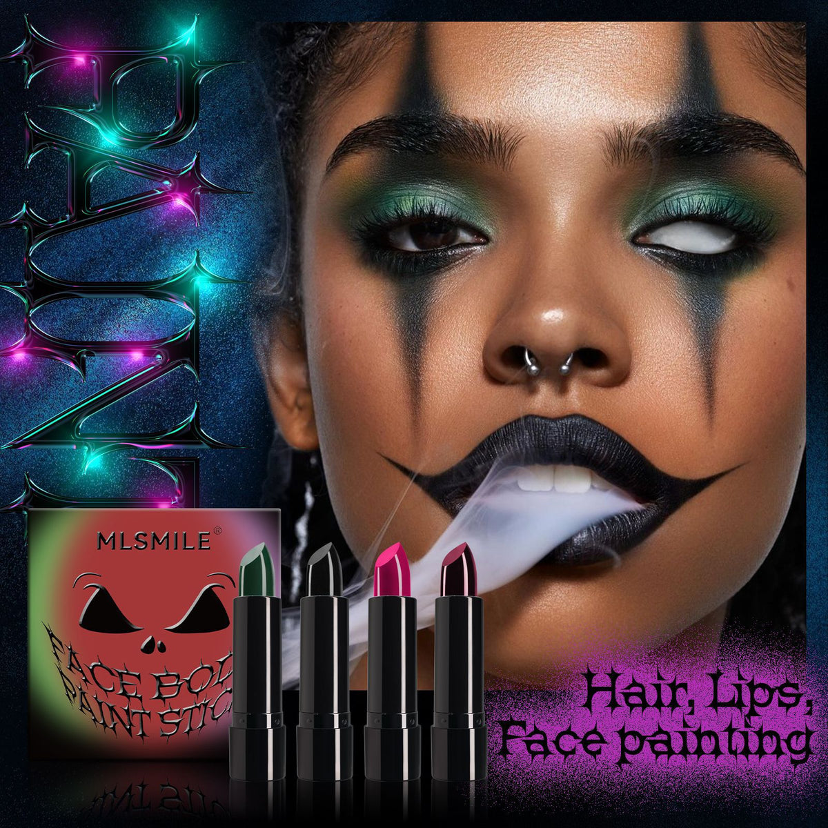 MLSmile 8-color Halloween Lipstick Black And White Red Easy To Color ted Suit