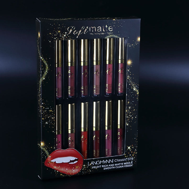 Langmanni 12 Colors Matte Lip Gloss Set Matte Lasting Matte Lip Gloss Gift Box