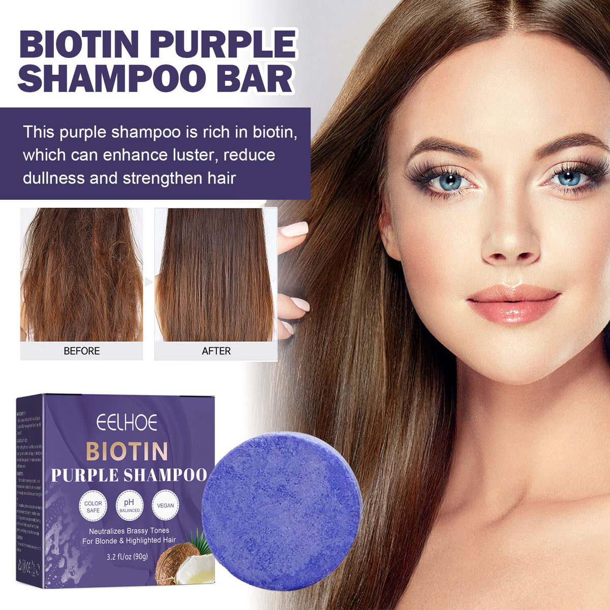 Eelhoe Biotin Purple Shampoo Soap Scalp Cleaning And Repairing Hair