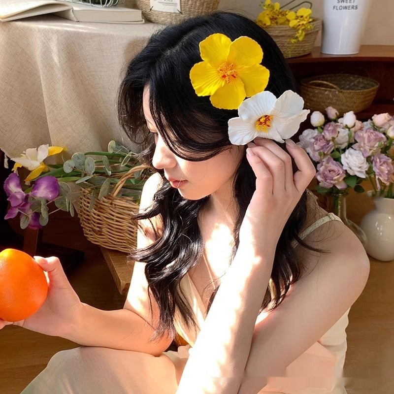Simulation Hibiscus Hair Clip Women Atmosphere Seaside Photography Headwear Flower Side Clip