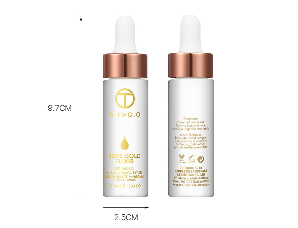 O.TWO.O 24k Rose Gold Elixir Skin Make Up Oil For Face Essential Oil Before Primer Foundation Moisturizing Face Oil Anti-aging