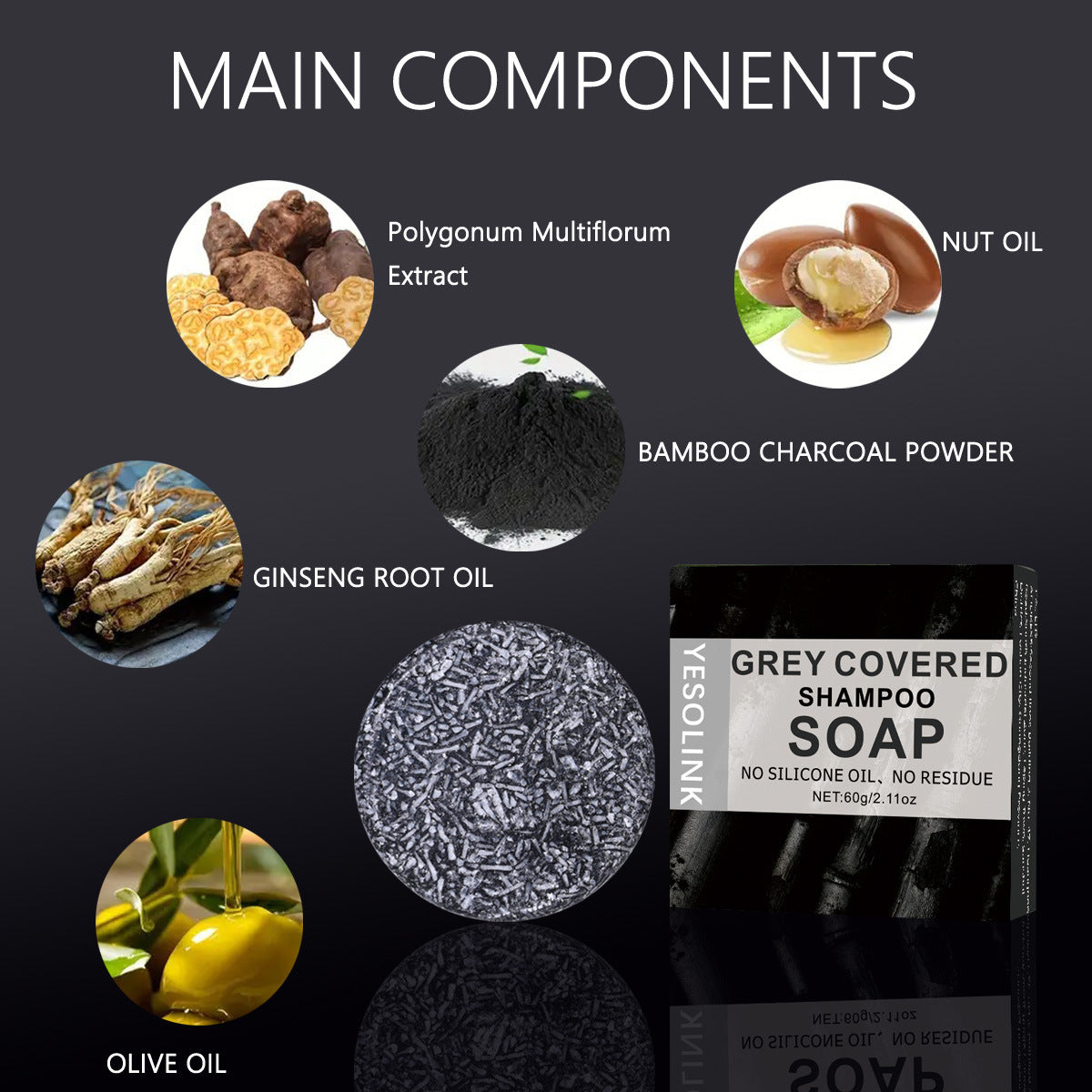 Yesolink Polygonum Multiflorum Black Sesame Bamboo Charcoal Shampoo Soap