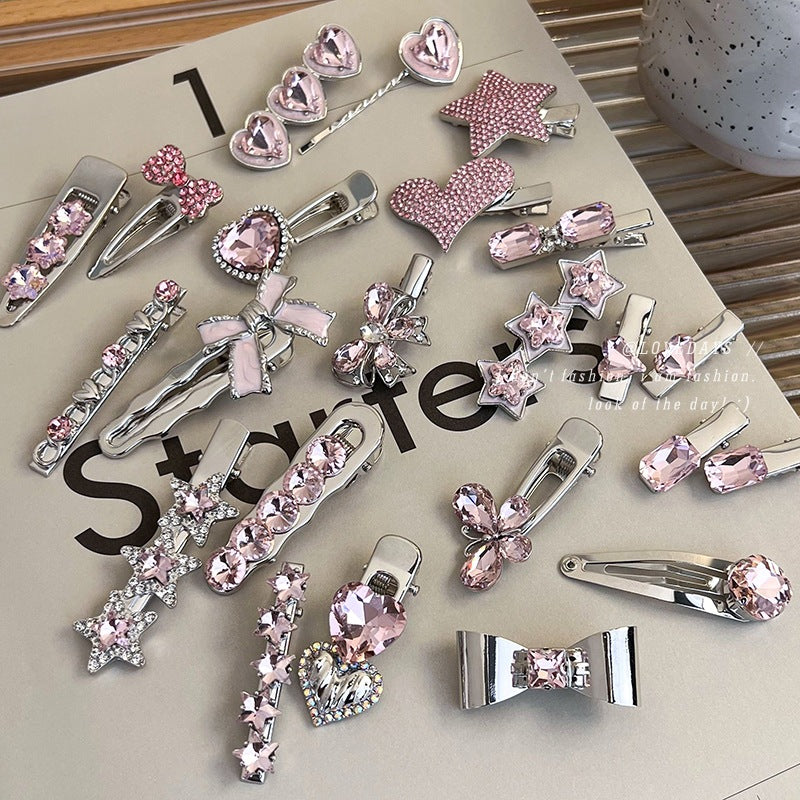Heart Shape Rhinestone Side Bang Clip Sweet Cool Girl Metal Barrettes