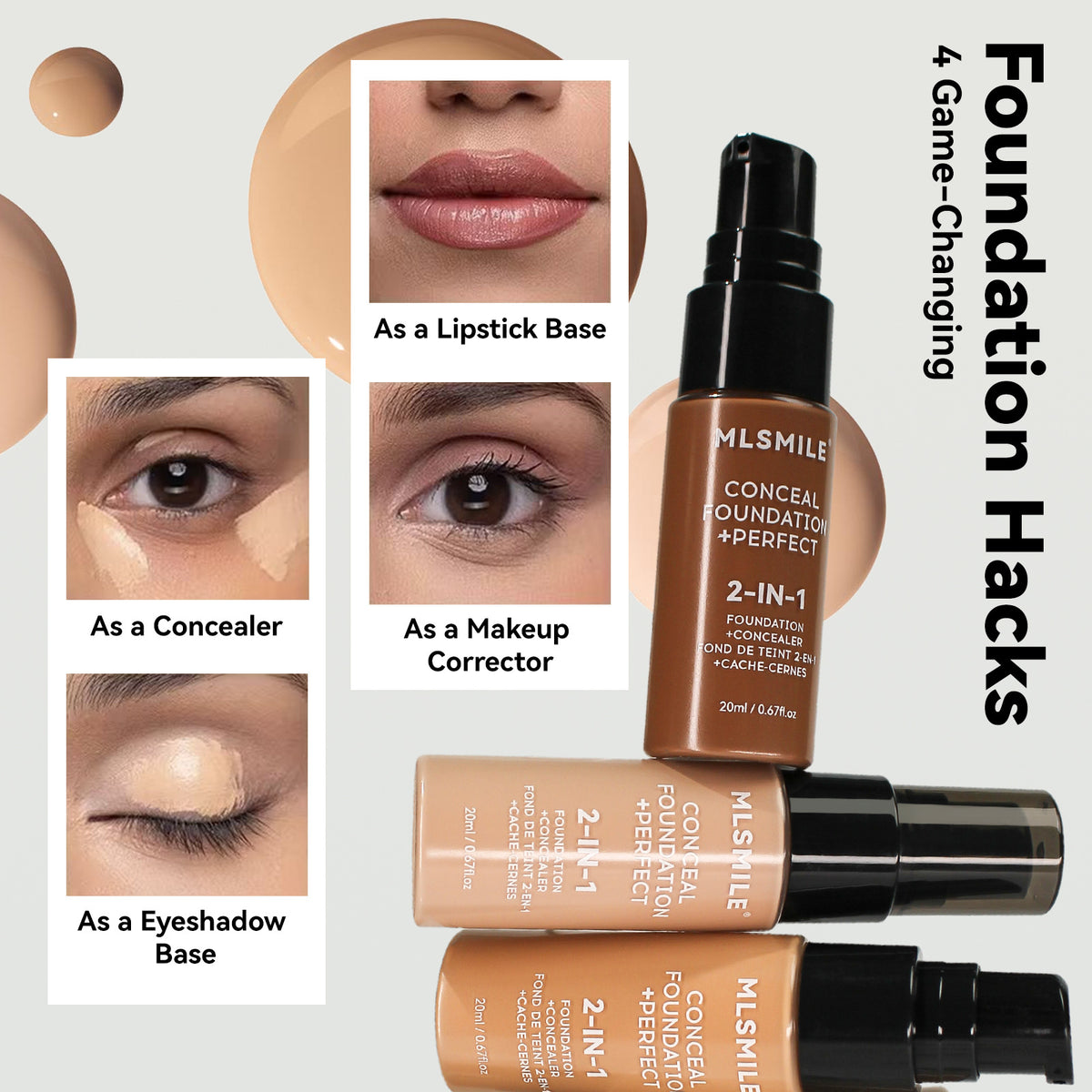 MLSmile Long Lasting Smear-proof Makeup Waterproof Sweat-proof Easy To Push Open Oil Control Concealing Foundation