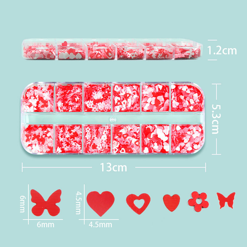 12-grid Long Boxed Mixed Nail Ornament Butterfly Plum Sequins