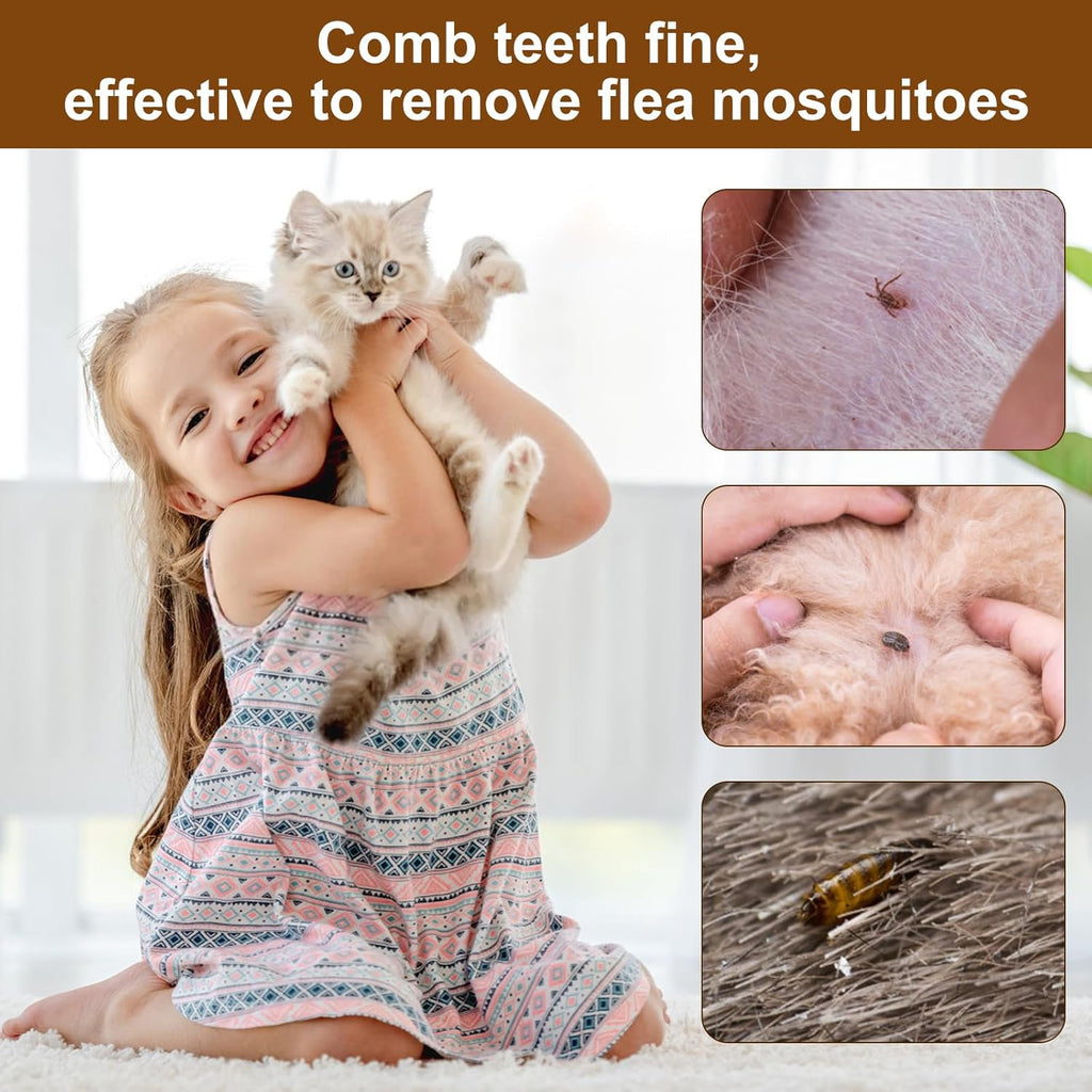 Flea Comb For Cats Wooden Cat Comb Pet Comb With Rounded-Tip Teeth Tangles And Loose Fur Grooming Comb Tool For Cats Dogs And Rabbits Tangled Hair
