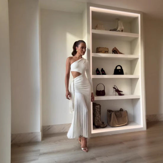 One Shoulder Midriff Outfit Women's Short Casual Fashion Flow Comb Dress