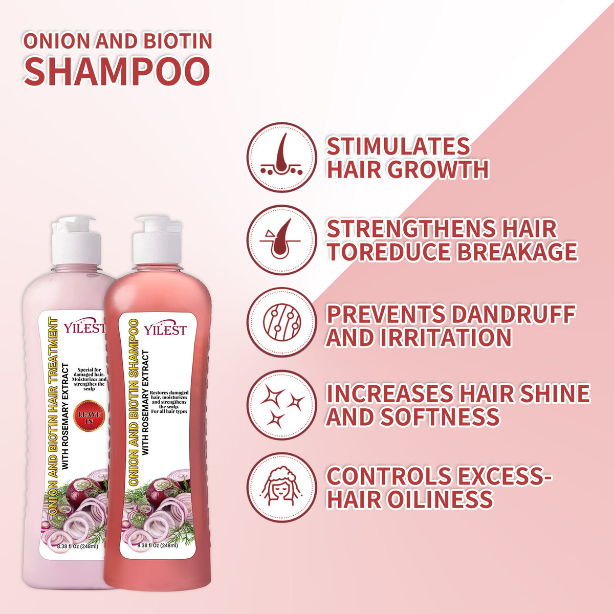 Yilest Onion Biotin Rosemary Shampoo Suit Nourish Hair Root Scalp Gloss Hair Care Cleaning