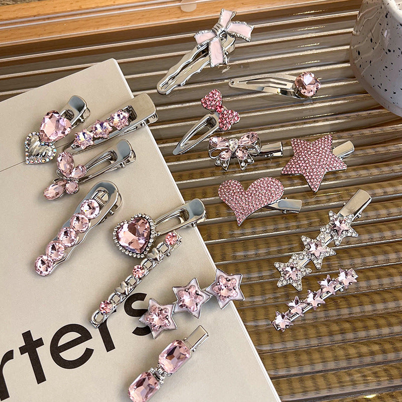 Heart Shape Rhinestone Side Bang Clip Sweet Cool Girl Metal Barrettes