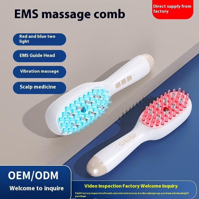 EMS Red Blue Light Physiotherapy Instrument Anti-off Hair Growth Device Electric Massage Comb Spray Comb