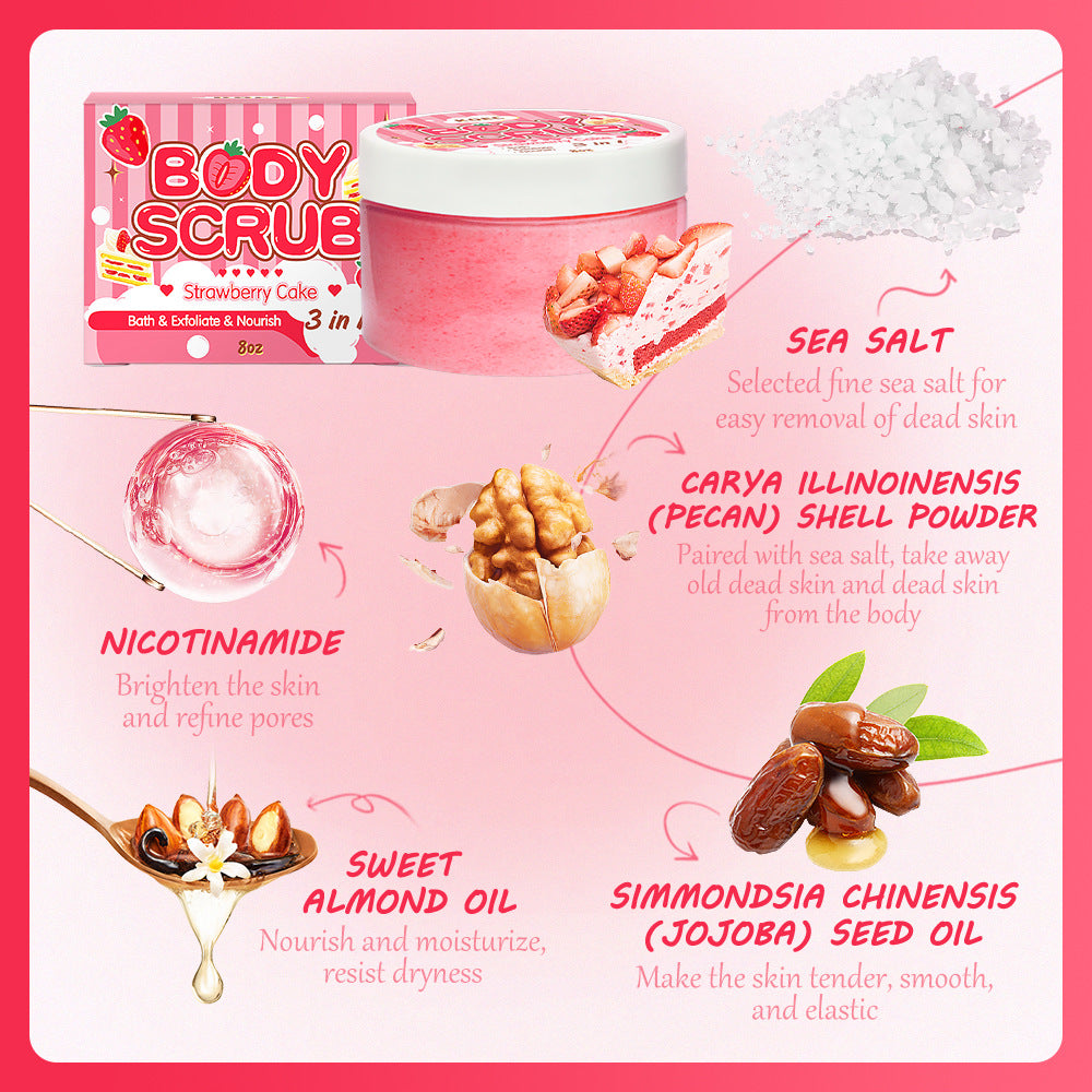 Koec Strawberry Cake Body Scrub Cream Deep Cleansing Exfoliating