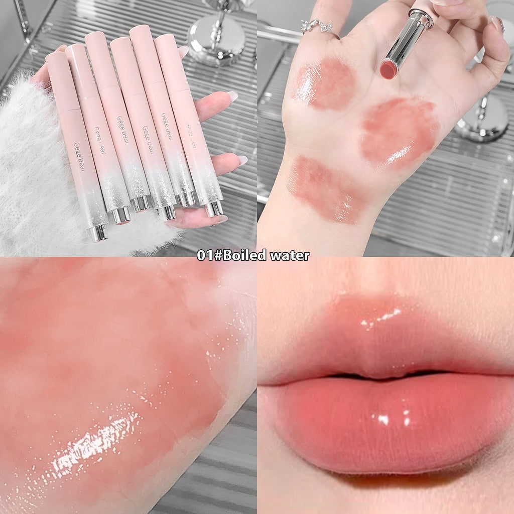 Gege Bear Solid Lip Gloss Water Light Mirror Press Lipstick