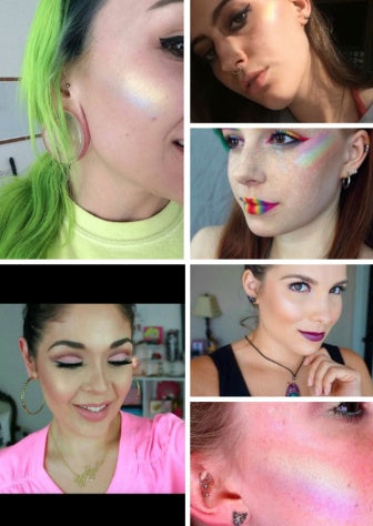 Rainbow highlights baking powder with colorful eye shadow and blush