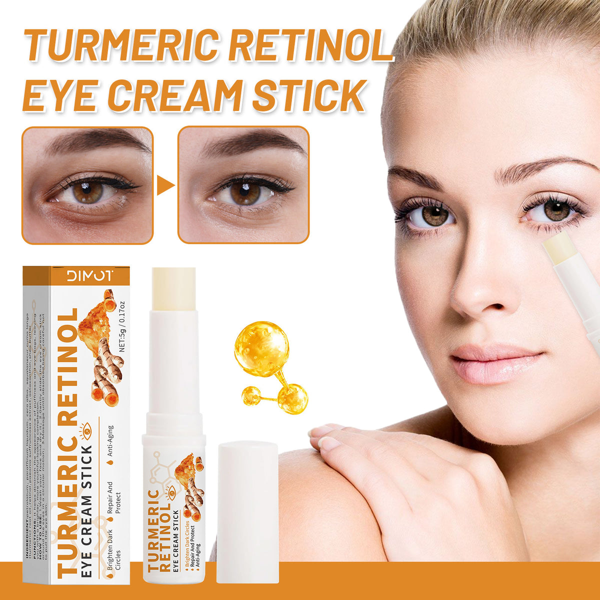 Demot Fade Dark Circles Turmeric Eye Cream Stick 5g