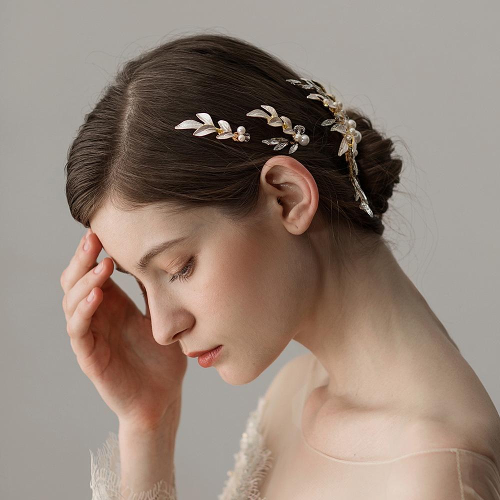 White t Leaf Bridal Hair Comb And Fork Set