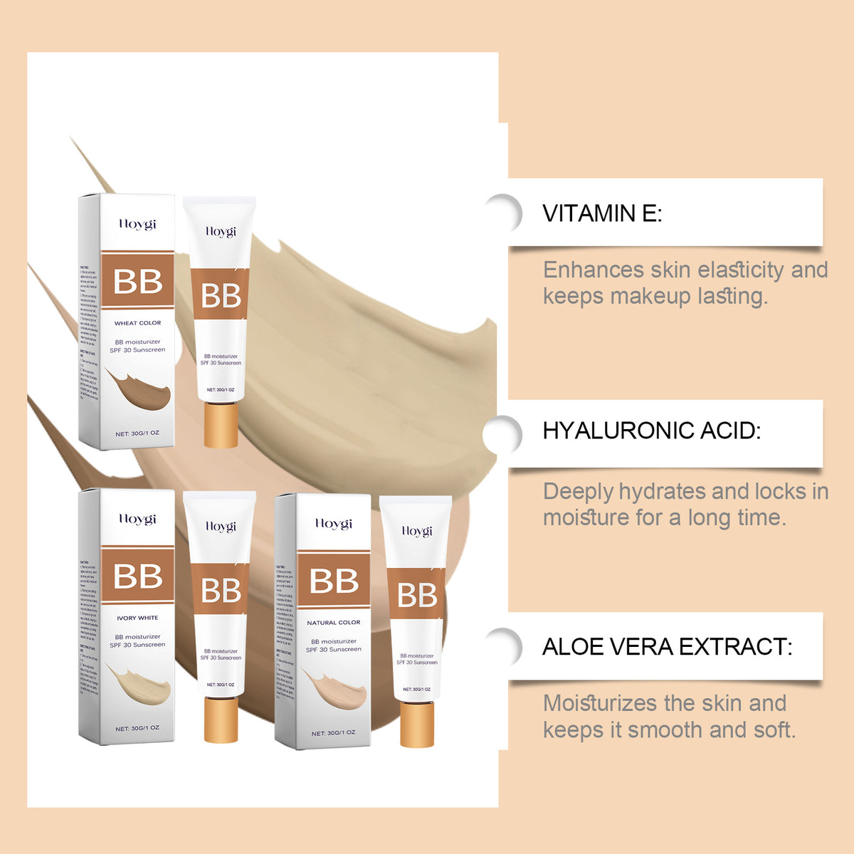Hoygi Protective BB Cream Concealer Lightweight Liquid Foundation