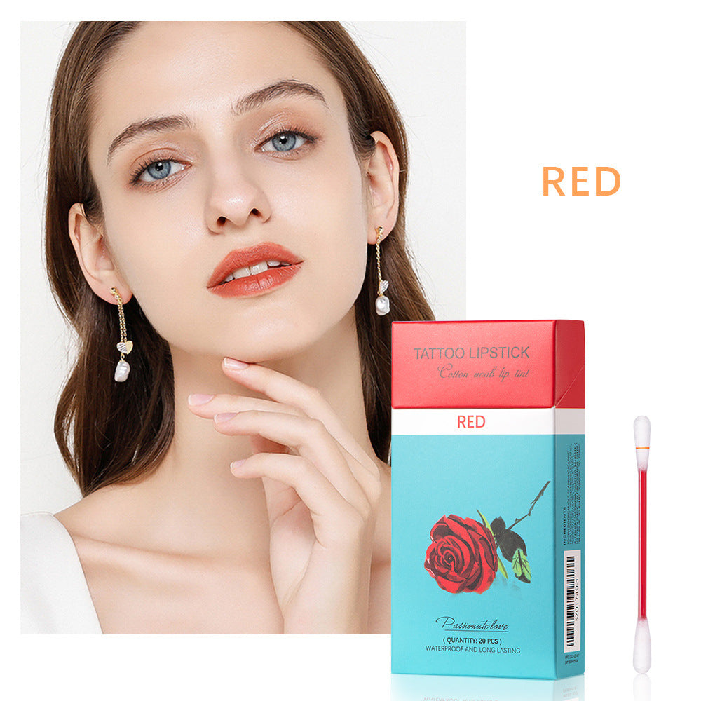 TreeSpirit 20 Pcs Set Cotton Swab Lipsticks For Outdoor Portable Lipsticks Cosmetics Waterproof Case Lasting Long Cigarette Liquid Lipstick