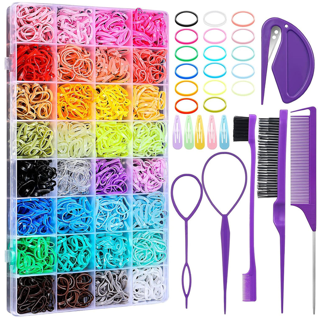 32 Colors Small Hair Rubber Bands With 16 Hair Styling Tools, 2000 Pcs Elastic Girl Baby Hair Ties Mini Hair Bands With Hair Elastic Cutter Hair Accessories Xmas Stuff For Girls Baby Toddlers Kids