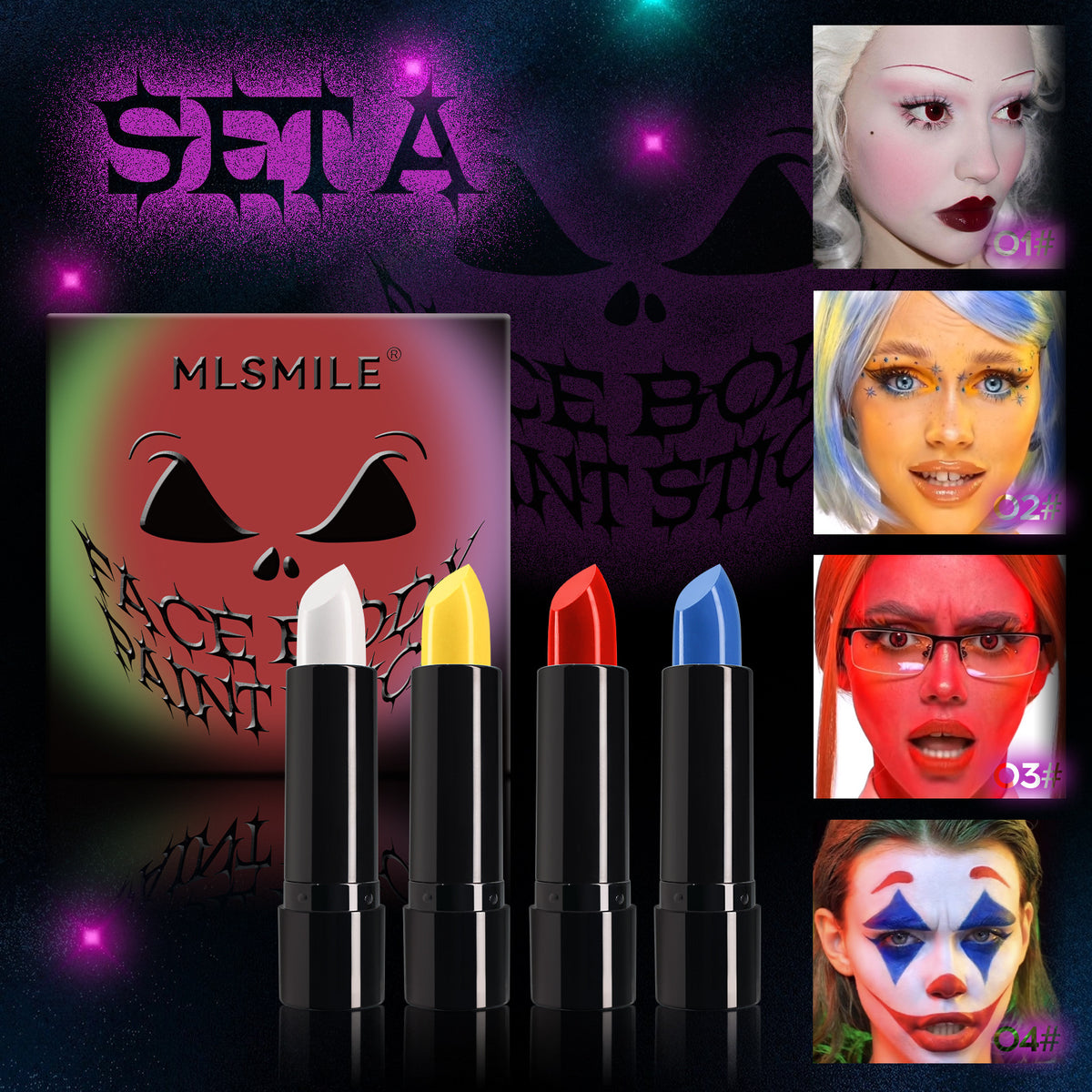 MLSmile 8-color Halloween Lipstick Black And White Red Easy To Color ted Suit
