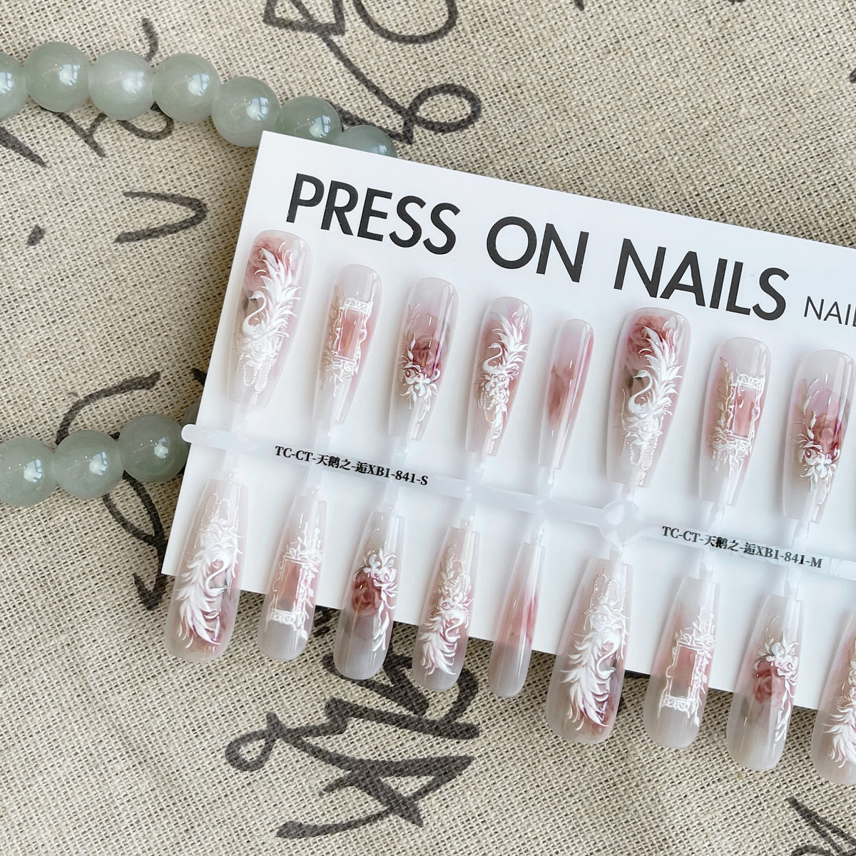 Press On Nails New Chinese Style Antique Swan Comfort Embroidery Wear Nail Tip