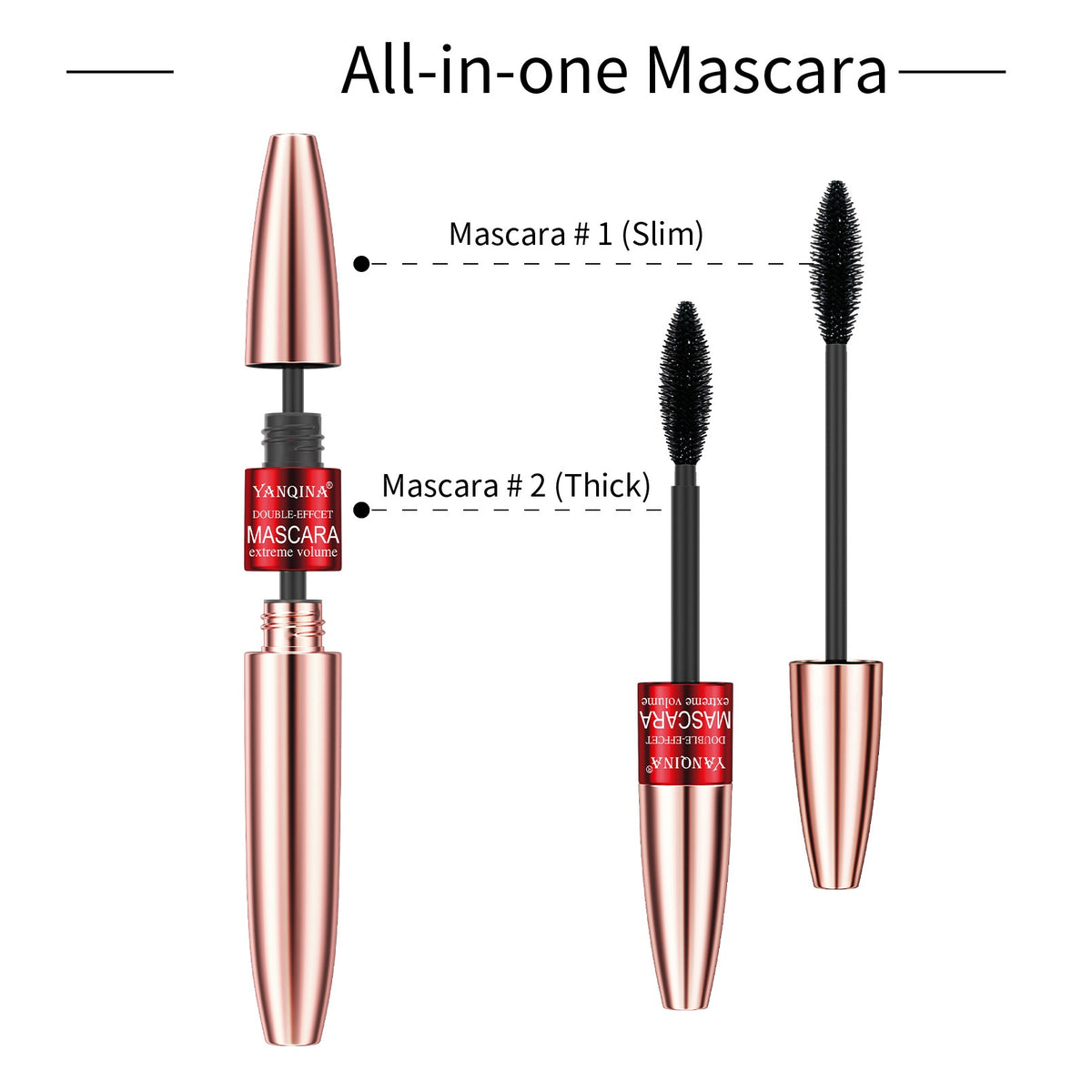 Yanqina Face Makeup Double-headed Mascara 2-in-1 Not Smudge Long
