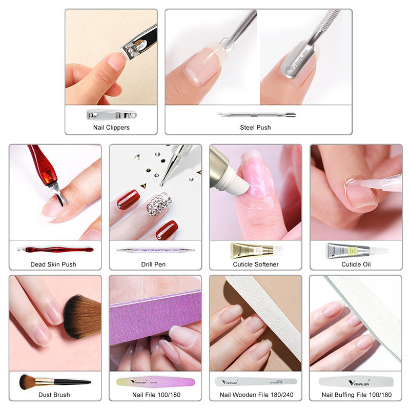 Venalisa Nail Art Kit Dead Skin Scrub Nail Polish Nail Clipper 10 Nourishing Sets