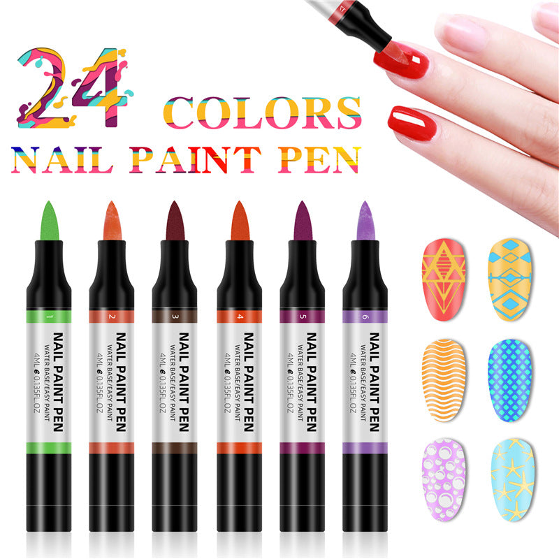 24 Color Nail Polish ting Pen 3D ting Flower Pen Drawing Nail Point Flower Pen Water-based Tasteless Nail Polish Pen