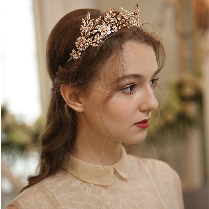 Creative Flower Leaf Bride Crown Wedding Tiara Alloy