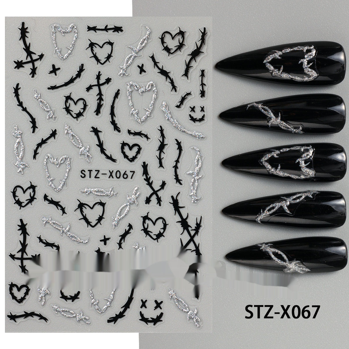 New Nail Beauty Black And Silver Strip Sticker