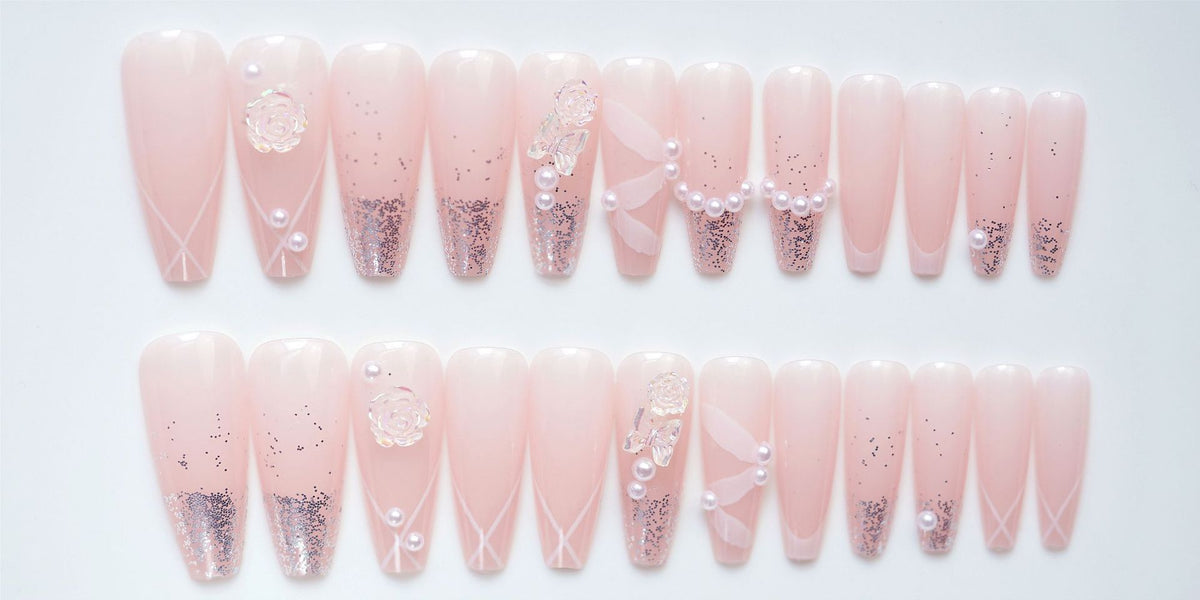 Rose Ribbon Fake Nail Tip