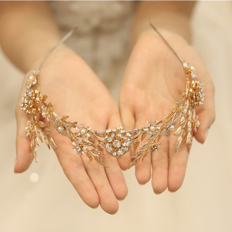 Creative Flower Leaf Bride Crown Wedding Tiara Alloy