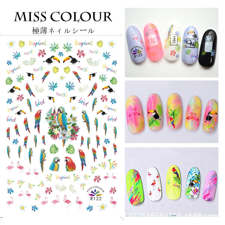 Misscolour Foreign trade of ultra-thin tropical bird animal Manicure gummed stickers nail stickers Manicure adornment R117-124 explosion models