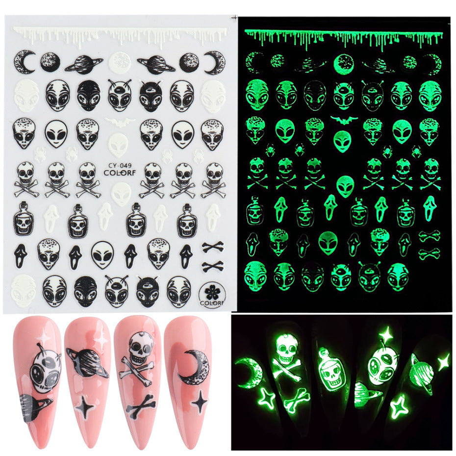 Nail Sticker Luminous Halloween Spider Skull Decal