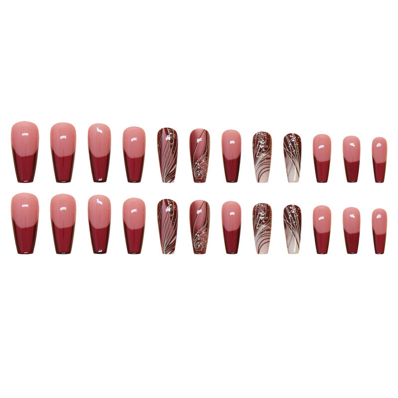 Line Pattern Fake Nails Wear Nail Removable Nail Sticker Patch